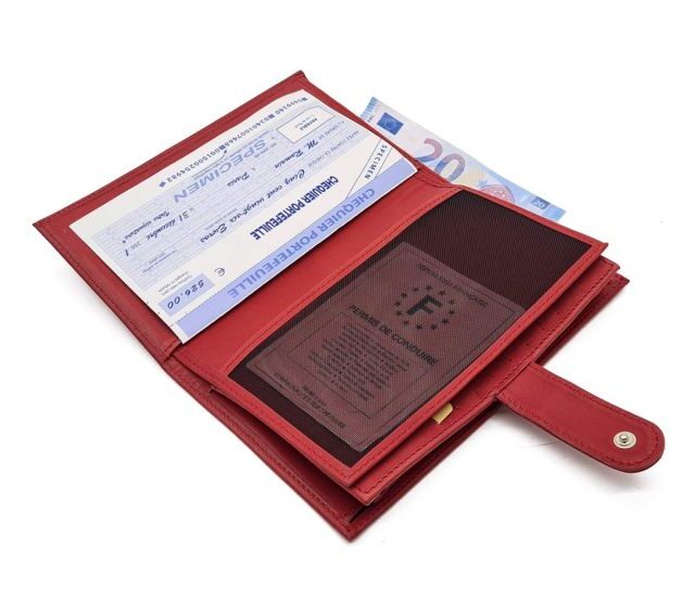 La Guêpe - Petite Maroquinerie - Compagnon "Luxe" en cuir rouge - 3 volets avec patte - PM-026-01