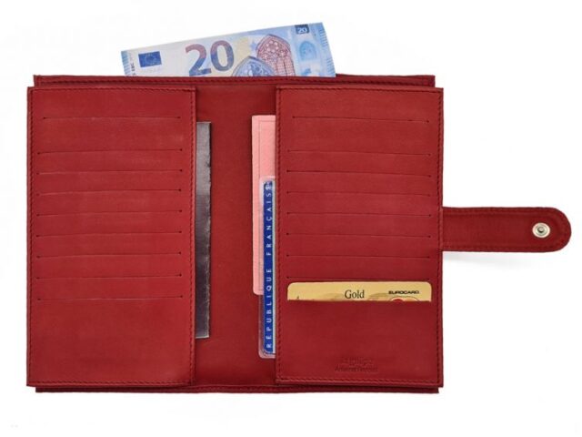 La Guêpe - Petite Maroquinerie - Compagnon "Luxe" en cuir rouge - double avec patte - PM-027-01