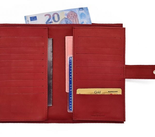 La Guêpe - Petite Maroquinerie - Compagnon "Luxe" en cuir rouge - double avec patte - PM-027-01