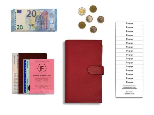 La Guêpe - Petite Maroquinerie - Compagnon "Luxe" en cuir rouge - double avec patte - PM-027-01