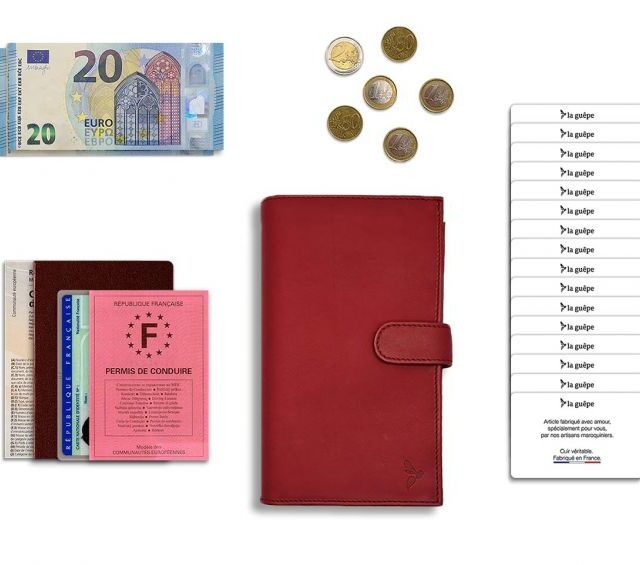 La Guêpe - Petite Maroquinerie - Compagnon "Luxe" en cuir rouge - double avec patte - PM-027-01