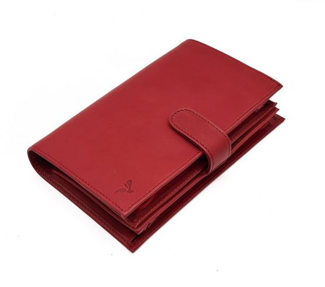 La Guêpe - Petite Maroquinerie - Compagnon "Luxe" en cuir rouge - double avec patte - PM-027-01