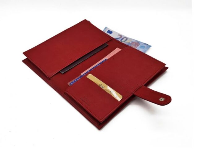 La Guêpe - Petite Maroquinerie - Compagnon "Luxe" en cuir rouge - double avec patte - PM-027-01