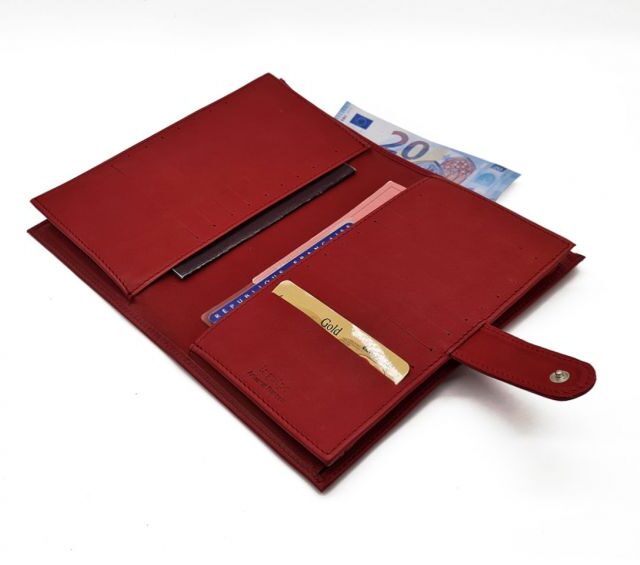 La Guêpe - Petite Maroquinerie - Compagnon "Luxe" en cuir rouge - double avec patte - PM-027-01