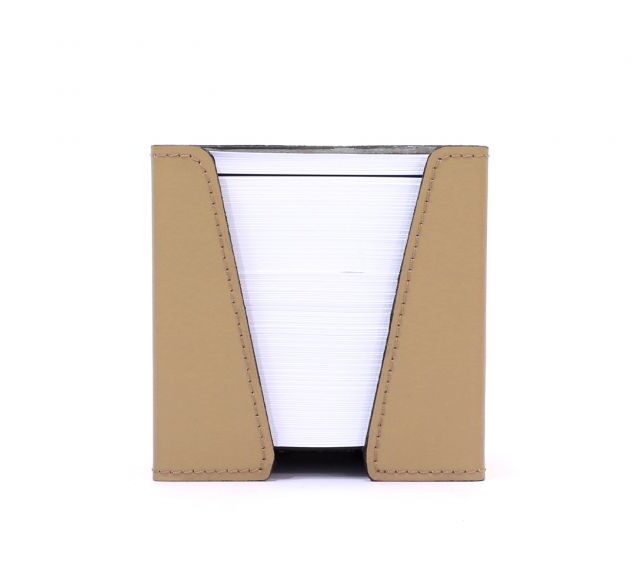Lavoisier Maroquinier - Cube à mémos en cuir beige cafe latte