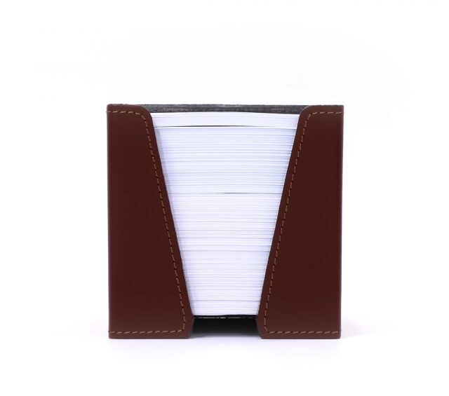 Lavoisier Maroquinier - Cube à mémos en cuir marron