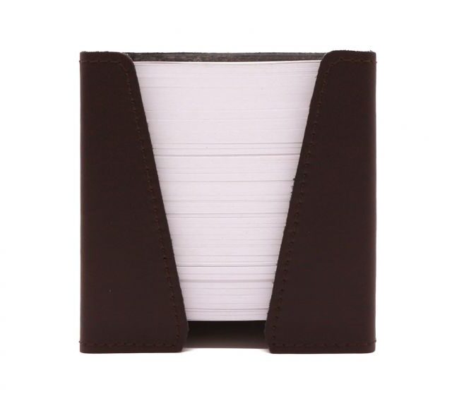 Lavoisier Maroquinier - Cube à mémos en cuir marron foncé