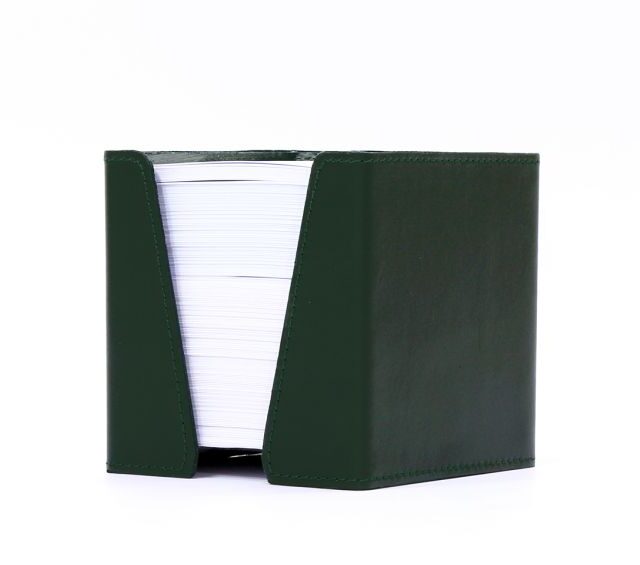 Lavoisier Maroquinier - Cube à mémos en cuir vert anglais