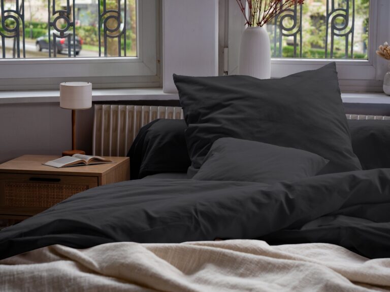 Dejorine - Parure de lit en Percale de coton - Gris anthracite – 200x200cm / 280x240cm / 65x65cm