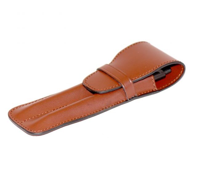 Lavoisier Maroquinier - Etui 2 stylos en cuir marron - ET502