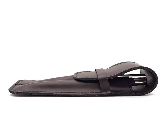 Lavoisier Maroquinier - Etui 2 stylos en cuir marron foncé - ET502