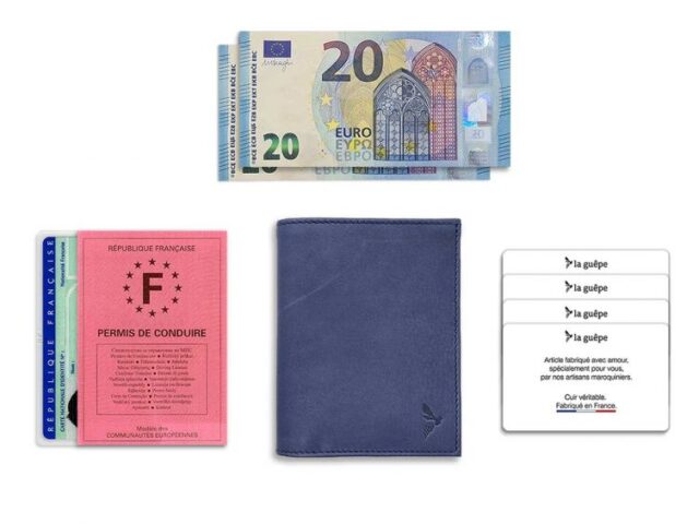 La Guêpe - Petite Maroquinerie - Fin portefeuille "Luxe" en cuir bleu protège l'essentiel - 12 cm - PM-021-01