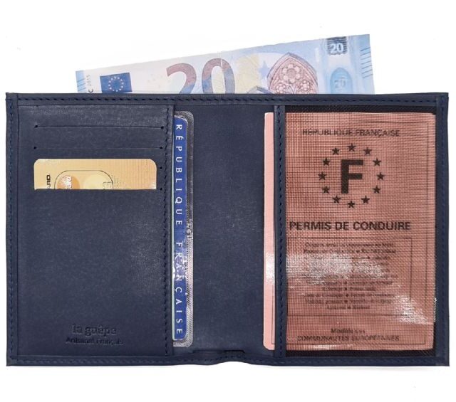 La Guêpe - Petite Maroquinerie - Fin portefeuille "Luxe" en cuir bleu protège l'essentiel - 12 cm - PM-021-01