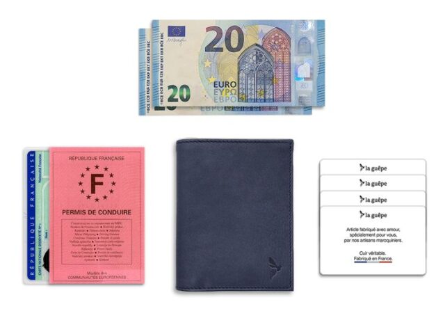 La Guêpe - Petite Maroquinerie - Fin portefeuille "Luxe" en cuir bleu protège l'essentiel - 12 cm - PM-021-01