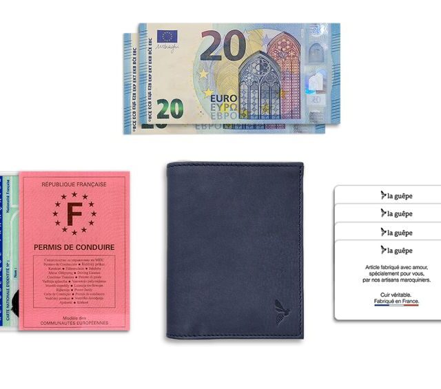 La Guêpe - Petite Maroquinerie - Fin portefeuille "Luxe" en cuir bleu protège l'essentiel - 12 cm - PM-021-01