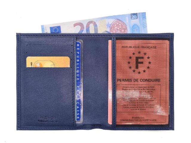 La Guêpe - Petite Maroquinerie - Fin portefeuille "Luxe" en cuir bleu protège l'essentiel - 12 cm - PM-021-01