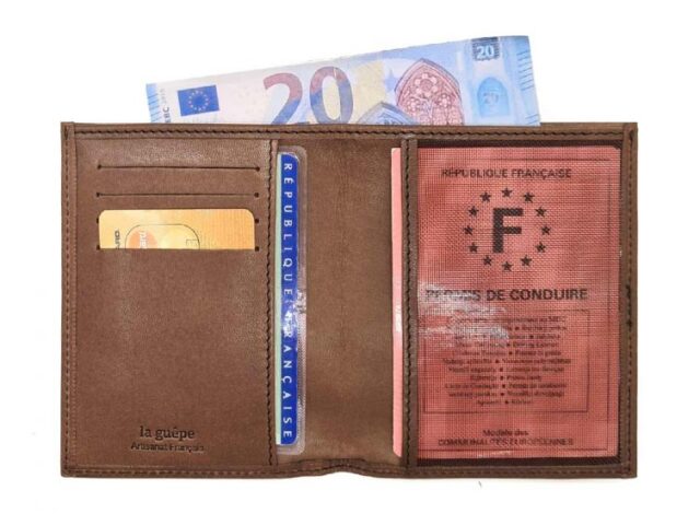 La Guêpe - Petite Maroquinerie - Fin portefeuille "Luxe" en cuir marron protège l'essentiel - 12 cm - PM-021-01