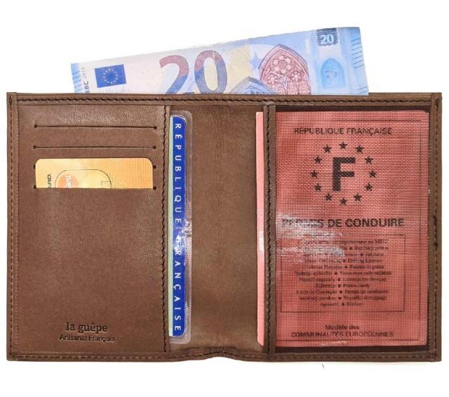 La Guêpe - Petite Maroquinerie - Fin portefeuille "Luxe" en cuir marron protège l'essentiel - 12 cm - PM-021-01