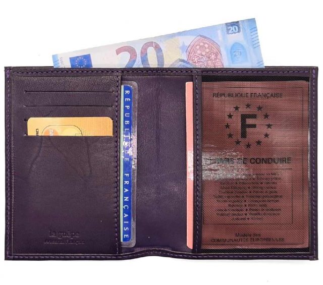 La Guêpe - Petite Maroquinerie - Fin portefeuille "Luxe" en cuir myrtille protège l'essentiel - 12 cm - PM-021-01