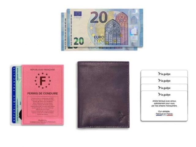 La Guêpe - Petite Maroquinerie - Fin portefeuille "Luxe" en cuir myrtille protège l'essentiel - 12 cm - PM-021-01