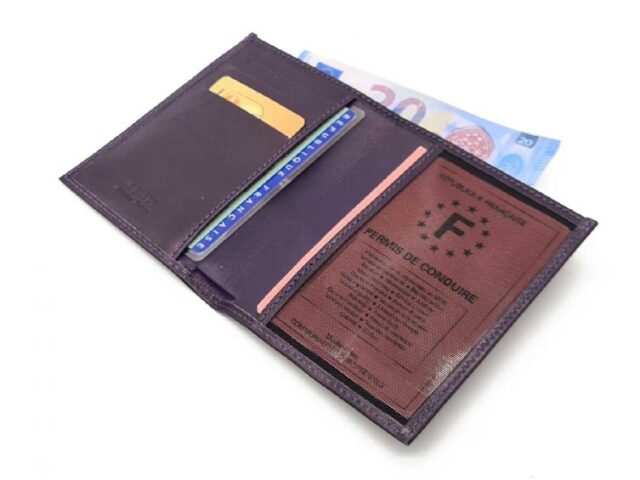 La Guêpe - Petite Maroquinerie - Fin portefeuille "Luxe" en cuir myrtille protège l'essentiel - 12 cm - PM-021-01