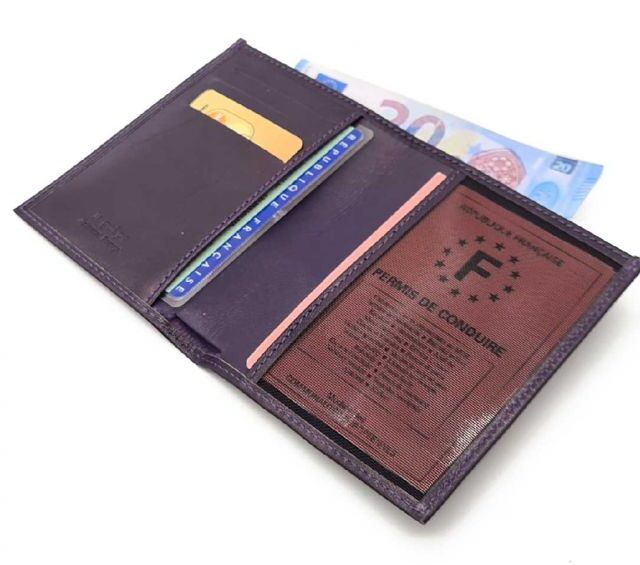 La Guêpe - Petite Maroquinerie - Fin portefeuille "Luxe" en cuir myrtille protège l'essentiel - 12 cm - PM-021-01