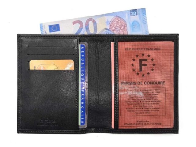 La Guêpe - Petite Maroquinerie - Fin portefeuille "Luxe" en cuir noir protège l'essentiel - 12 cm - PM-021-01