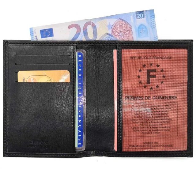 La Guêpe - Petite Maroquinerie - Fin portefeuille "Luxe" en cuir noir protège l'essentiel - 12 cm - PM-021-01