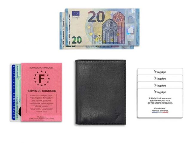 La Guêpe - Petite Maroquinerie - Fin portefeuille "Luxe" en cuir noir protège l'essentiel - 12 cm - PM-021-01