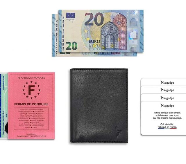 La Guêpe - Petite Maroquinerie - Fin portefeuille "Luxe" en cuir noir protège l'essentiel - 12 cm - PM-021-01