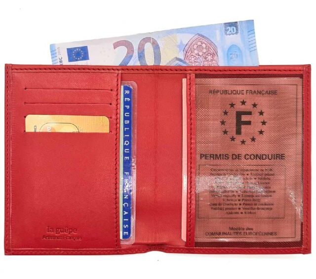 La Guêpe - Petite Maroquinerie - Fin portefeuille "Luxe" en cuir rouge protège l'essentiel - 12 cm - PM-021-01