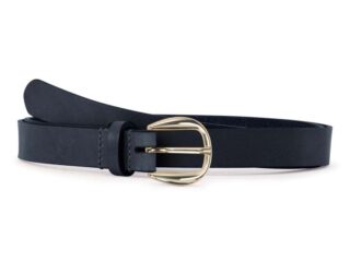 La Guêpe - Fine ceinture cuir bleu marine, boucle féminine, arrondie, dorée  25mm  4112 Choisir