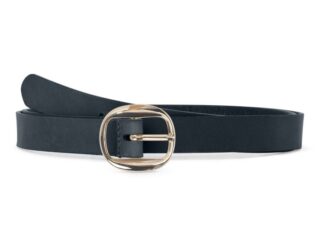 La Guêpe - Fine ceinture cuir bleu marine, boucle féminine, ovale, dorée – 25mm – 4113 Choisir