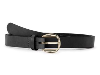 La Guêpe - Fine ceinture cuir noir, boucle féminine, arrondie, dorée – 25mm – 4112 Choisir