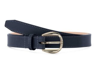 Fine ceinture premium cuir chic bleu marine, boucle féminine, arrondie, dorée – 25mm – 5112 Choisir par la marque La Guêpe La Guêpe - Fine ceinture premium cuir chic bleu marine, boucle féminine, arrondie, dorée – 25mm – 5112 Choisir