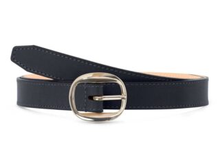 La Guêpe - Fine ceinture premium cuir chic bleu marine, boucle féminine, ovale, dorée – 25mm – 5113 Choisir