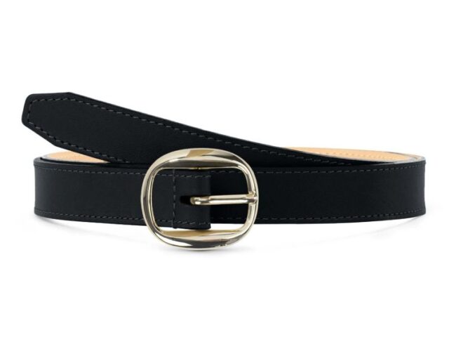 La Guêpe - Fine ceinture premium cuir chic noir, boucle féminine, ovale, dorée – 25mm – 5113 Choisir