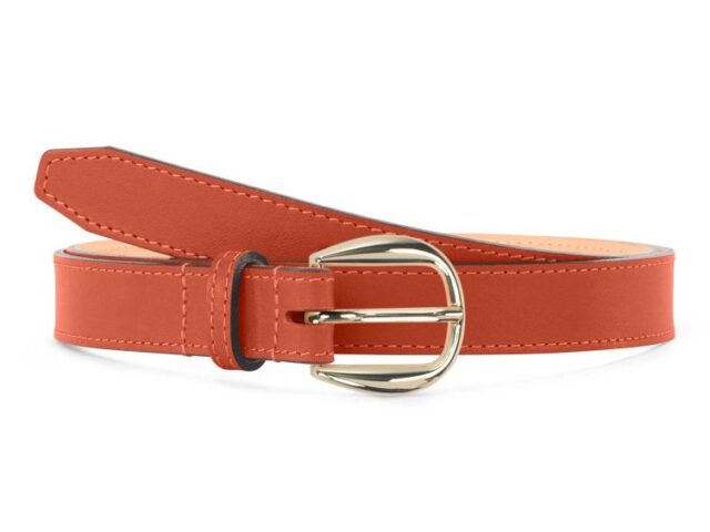La Guêpe - Fine ceinture premium cuir chic orange, boucle féminine, arrondie, dorée – 25mm – 5112 Choisir