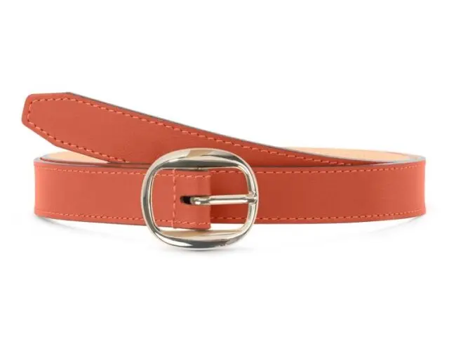 La Guêpe - Fine ceinture premium cuir chic orange, boucle féminine, ovale, dorée – 25mm – 5113 Choisir