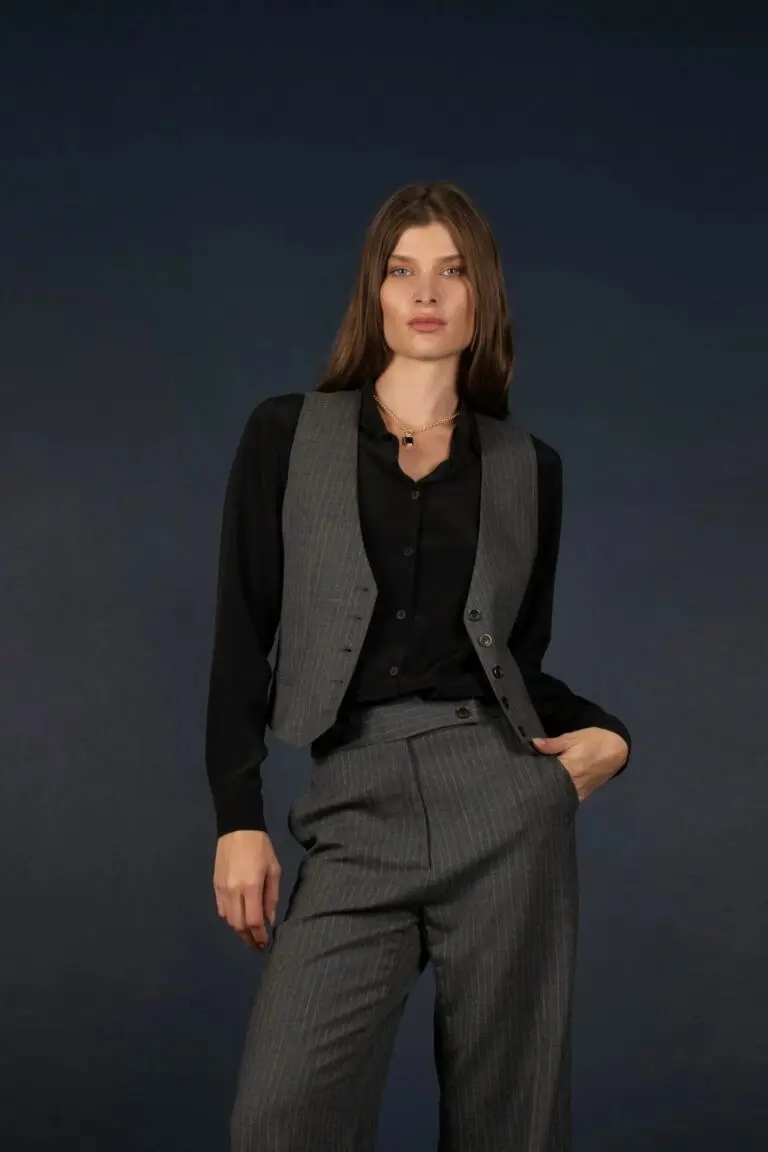 My tailor is Joh - Gilet Tailleur Femme Gris Rayé - Conception