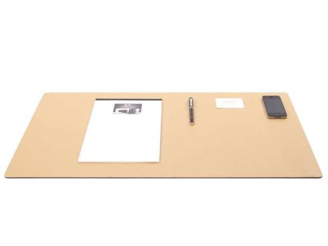 Lavoisier Maroquinier - Grand sous-main en cuir beige café latte - 80x40 cm