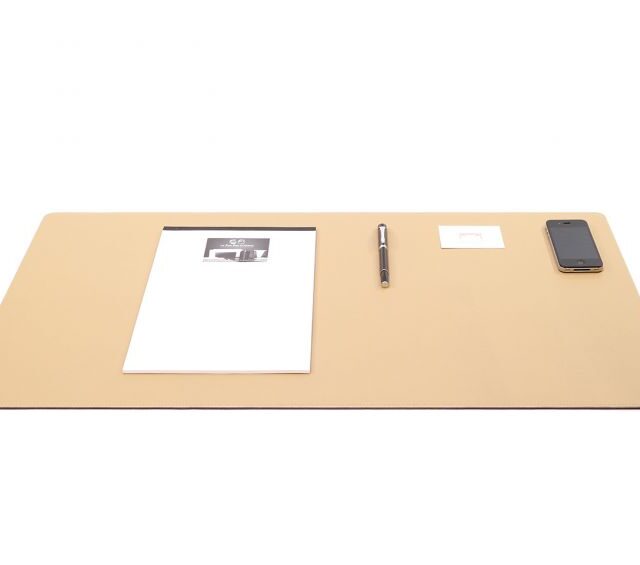 Lavoisier Maroquinier - Grand sous-main en cuir beige café latte - 80x40 cm