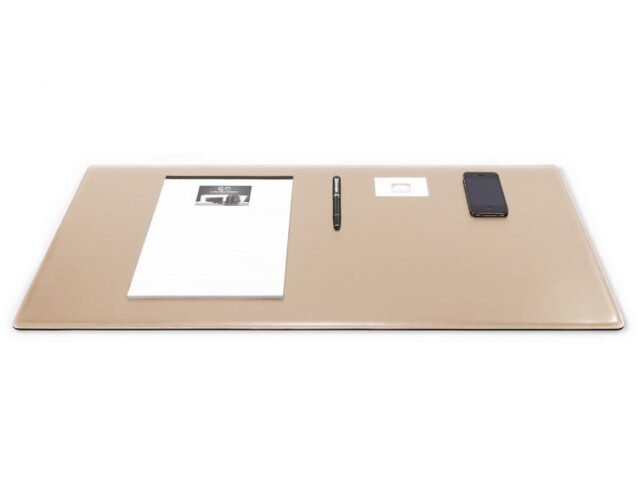 Lavoisier Maroquinier - Grand sous-main en cuir beige café latte "Premium" - 80x40 cm