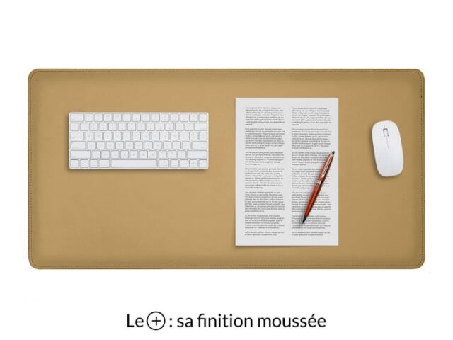 LAVOISIER Maroquinier - Grand sous-main en cuir beige café latte “Premium” – 80×40 cm