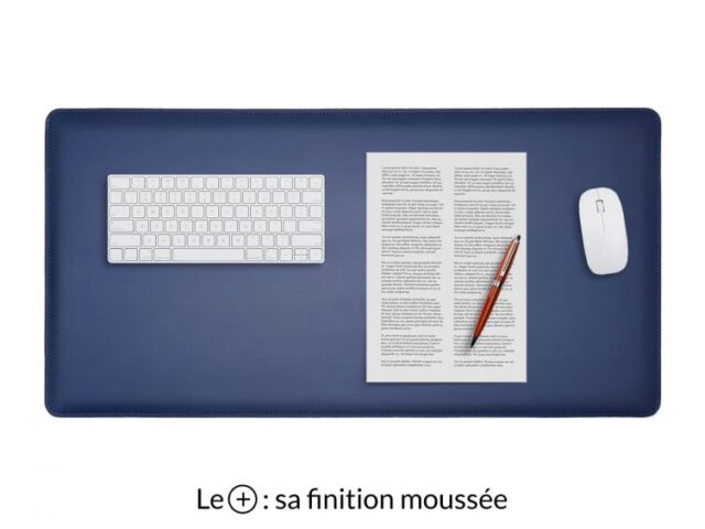 LAVOISIER Maroquinier - Grand sous-main en cuir bleu cobalt “Premium” – 80×40 cm