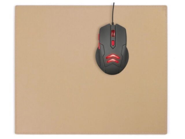 Lavoisier Maroquinier - Grand tapis de souris en cuir beige café latte - XL - 38x32 cm