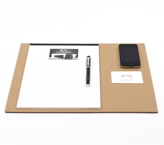 Lavoisier Maroquinier - Grand tapis de souris en cuir beige café latte - XL - 38x32 cm