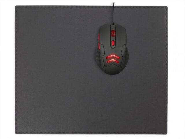 Lavoisier Maroquinier - Grand tapis de souris en cuir gris fer - XL - 38x32 cm