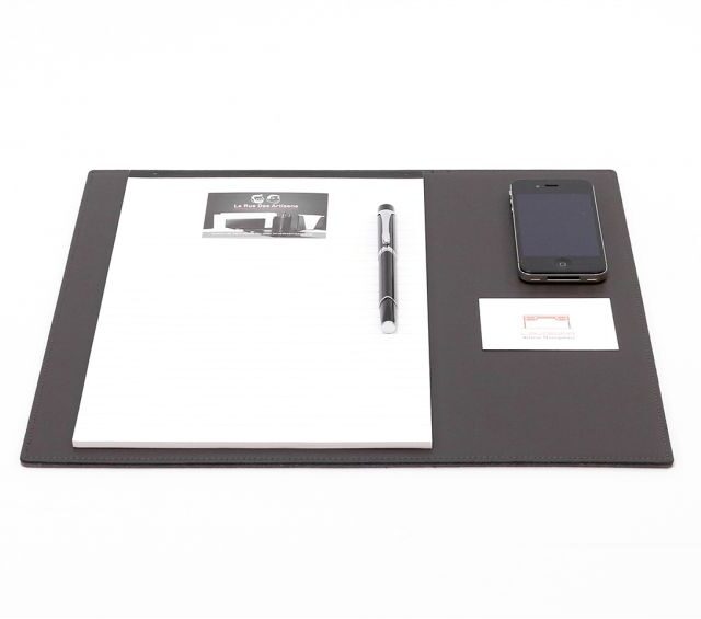 Lavoisier Maroquinier - Grand tapis de souris en cuir gris fer - XL - 38x32 cm