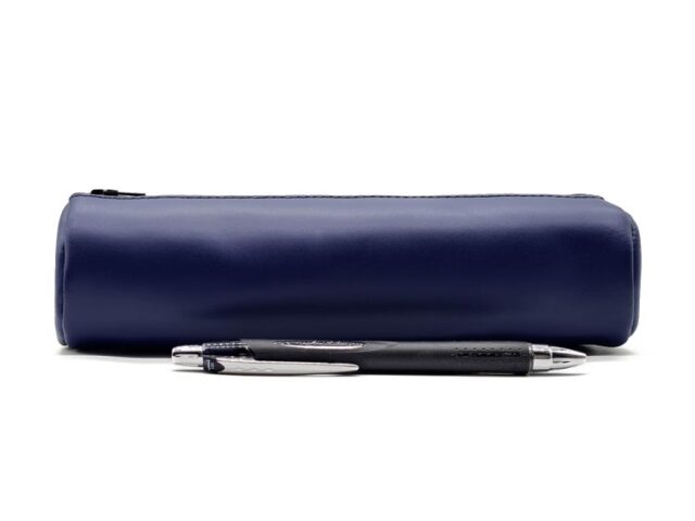 Lavoisier Maroquinier - Grande trousse ronde en cuir bleu cobalt